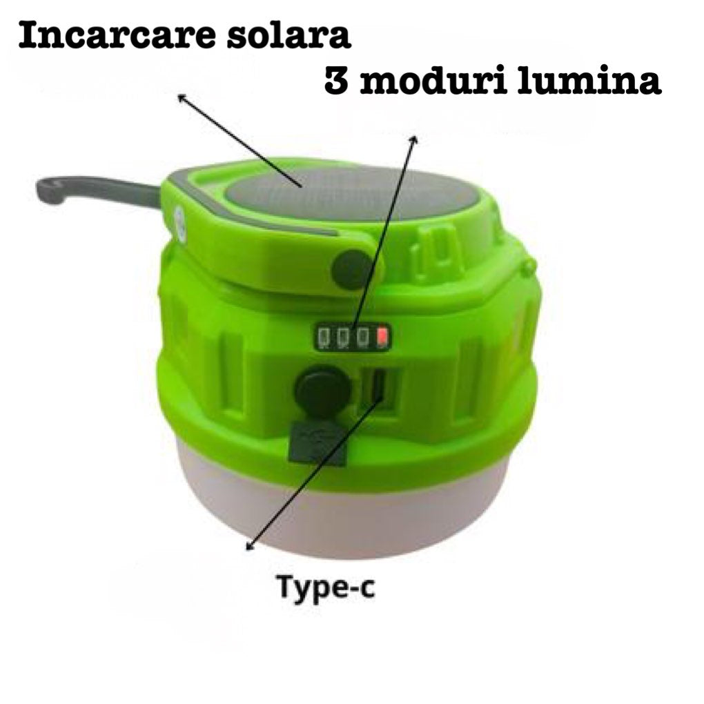 Lanterna LED cu încărcare solară si USB-C