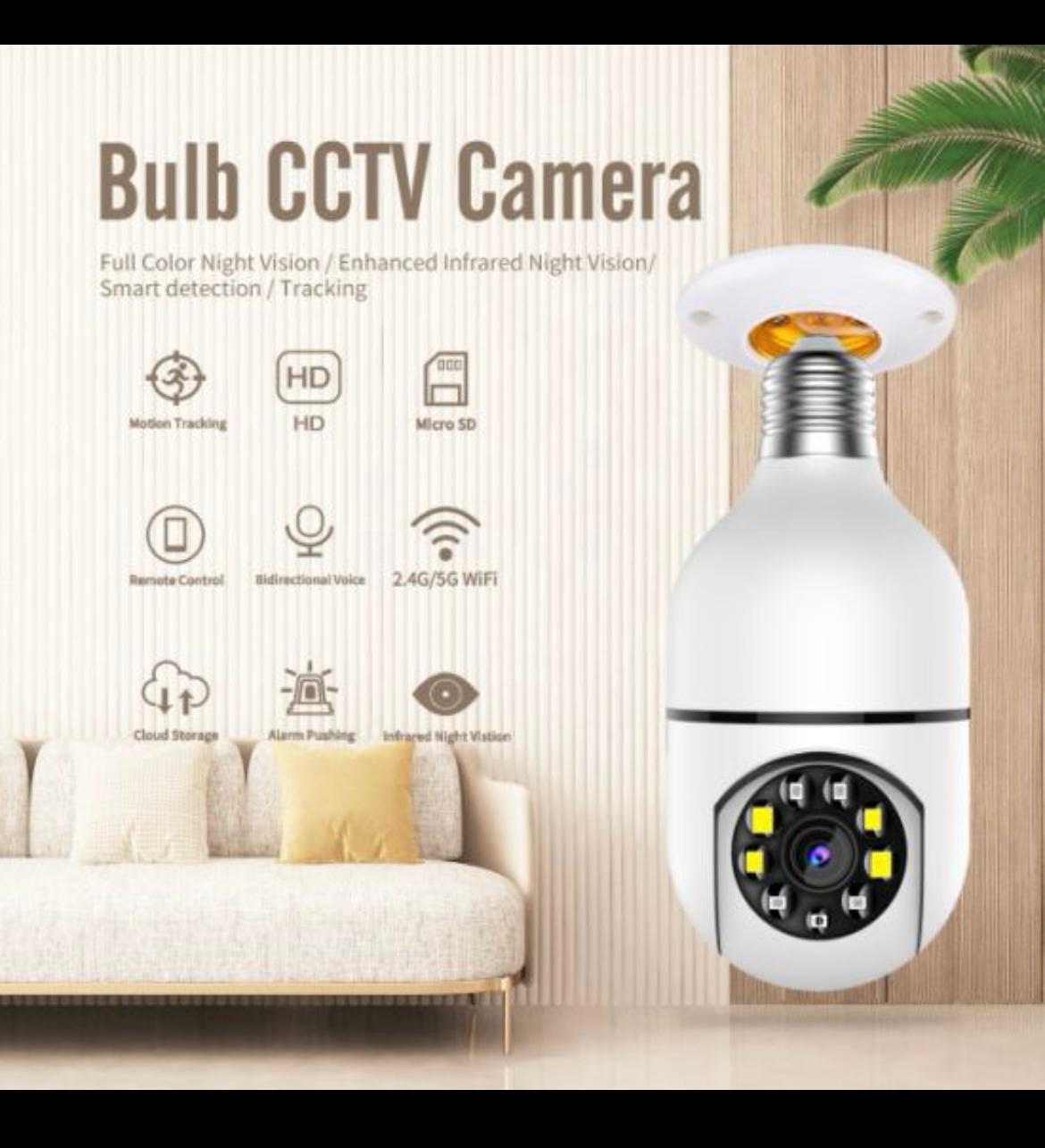Cameră panoramică WiFi 360° cu montaj tip bec + SD card 8 gb CADOU