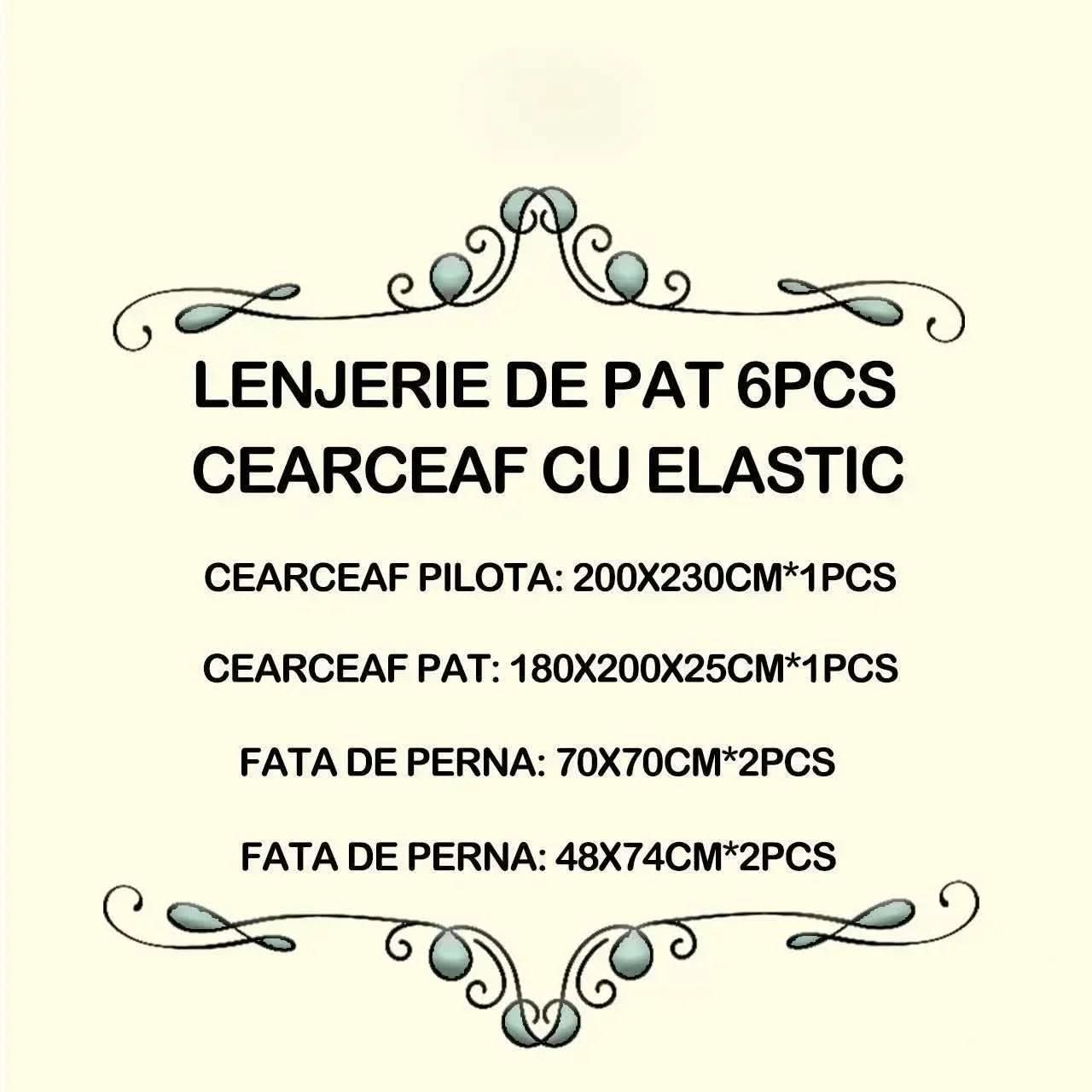 Set lenjerie de pat 6 piese cu cearceaf elastic, detalii dimensiuni, mattale.ro
