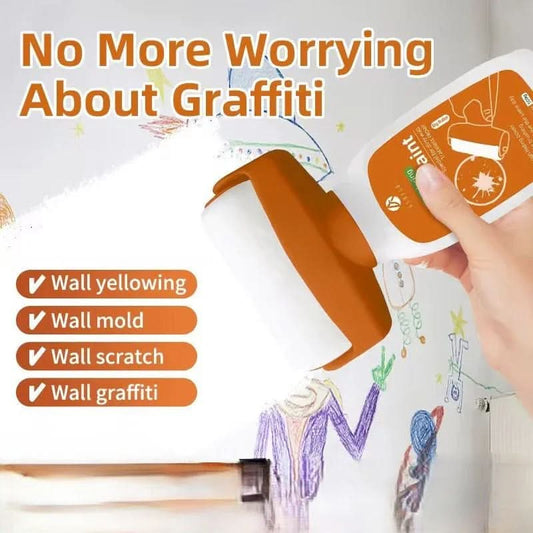 Rolă vopsea pentru perete acoperind graffiti, ideală pentru reîmprospătarea pereților, mattale.ro