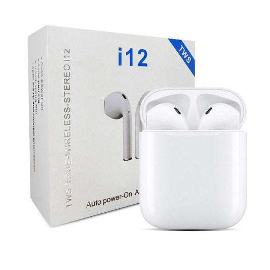 Casti fara Fir, WIRELESS, TWS i12 EDR, V5.0+, Profesionale, sunet 3D , compatibile cu orice telefon, Alb