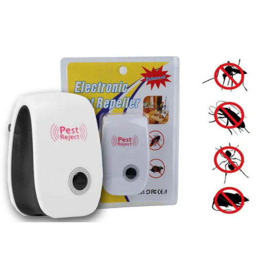 Set 4 Dispozitive antidaunatori cu ultrasunete, ABS, non-toxic, smart, Anti-tantari, anti rozatoare, gandaci, sobolani, insecte, Tehnologie duala cu ultrasunete, alb