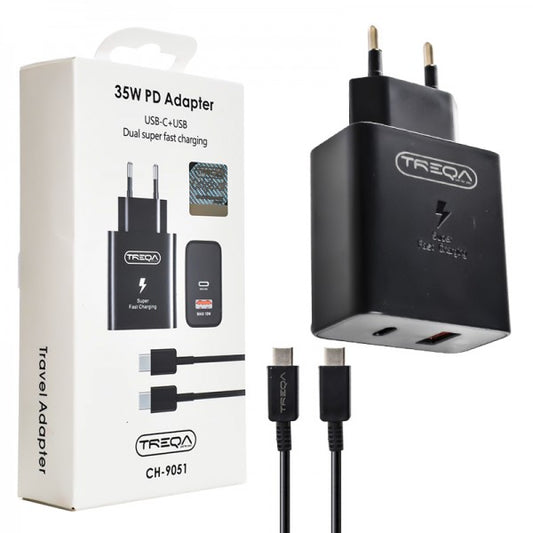 Încărcător Treqa 35W – 2 Porturi, Fast Charge, Cablu inclus