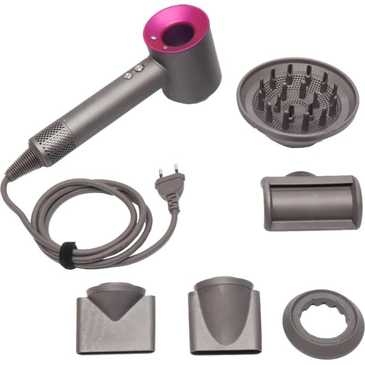 Uscător de păr profesional cu 5 accesorii, design modern gri și roz, mattale.ro