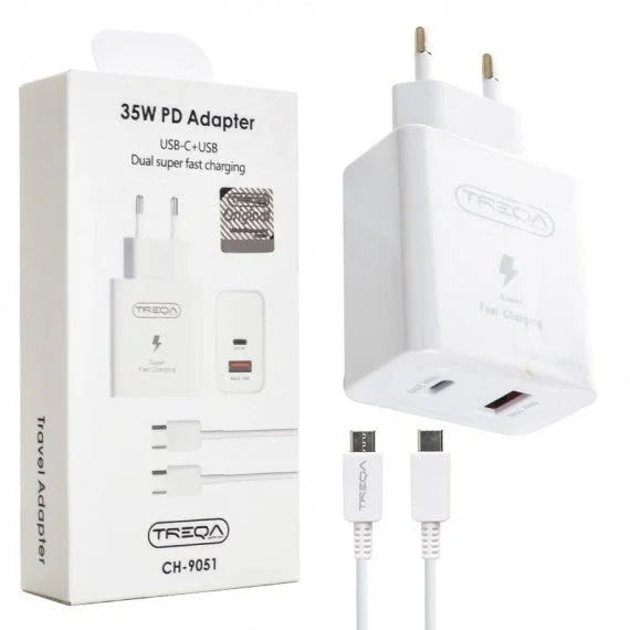 Încărcător Treqa 35W – 2 Porturi, Fast Charge, Cablu inclus - mattale.ro