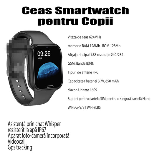 Ceas copii Smartwatch cu sim 4G GPS, Apel SOS, Localizare in Timp Real, Compatibil Android & iOS"