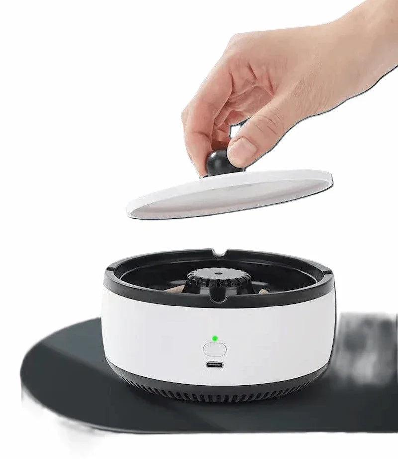 Scrumieră electrică albă cu capac, modernă, pe masă, gadget casnic de la mattale.ro